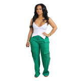Women Corduroy High Waisted Casual Straight Leg Baggy Y2K Cargo Trousers