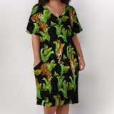 1 Piece Custom Casual Digital Printing V Neck Plus Size Midi Dresses