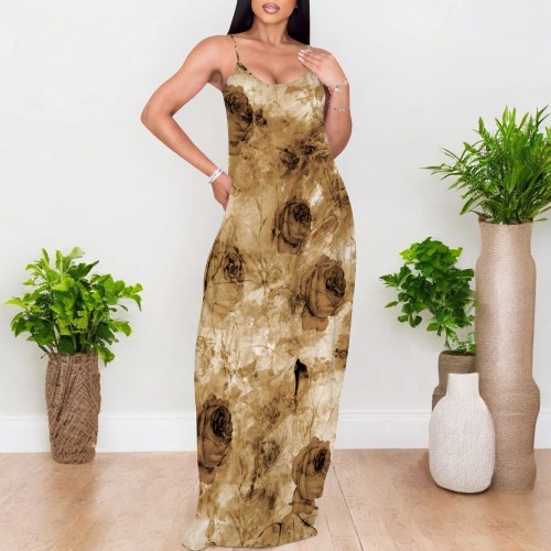 1 Piece Custom Casual Digital Printing Straps Maxi Dress