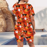 1 Piece Custom Casual Digital Printing Halloween Short Sleeve Short Set