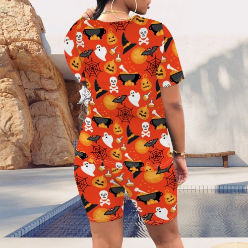 1 Piece Custom Casual Digital Printing Halloween Short Sleeve Short Set