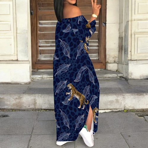 1 Piece Custom Casual Digital Printing Off Shoulder Slit Maxi Dresses