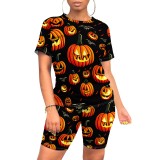 1 Piece Custom Casual Digital Printing Halloween Short Sleeve Short Set