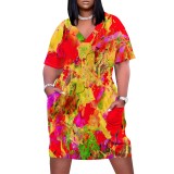 1 Piece Custom Casual Digital Printing V Neck Plus Size Midi Dresses