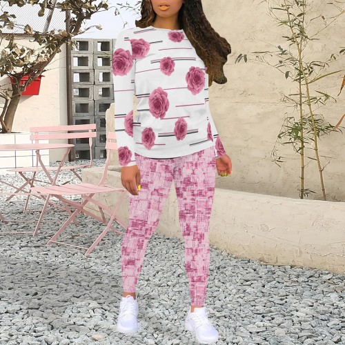 1 Piece Custom Casual Digital Printing Floral Sweatshirt Sweatpants Sets