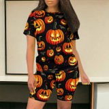 1 Piece Custom Casual Digital Printing Halloween Short Sleeve Short Set