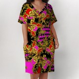 1 Piece Custom Casual Digital Printing V Neck Plus Size Midi Dresses