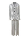 Solid Cardigan Lapel Tops Loose Trousers Suit
