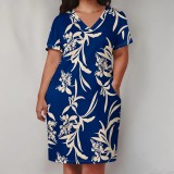 1 Piece Custom Casual Digital Printing V Neck Plus Size Midi Dresses