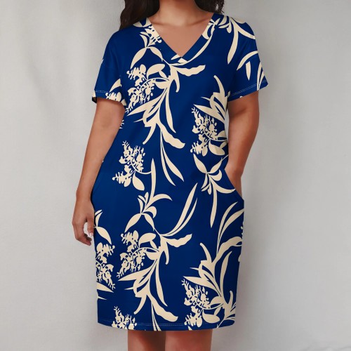 1 Piece Custom Casual Digital Printing V Neck Plus Size Midi Dresses