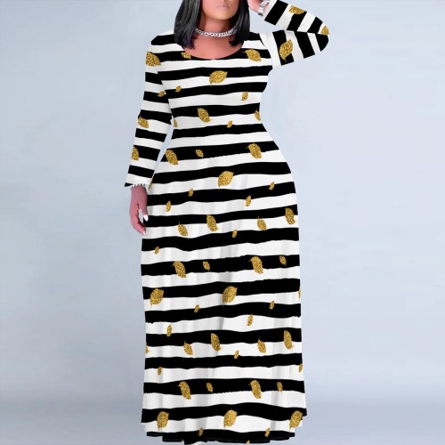 1 Piece Custom Casual Digital Printing Scoop Neck Plus Size Maxi Dresses
