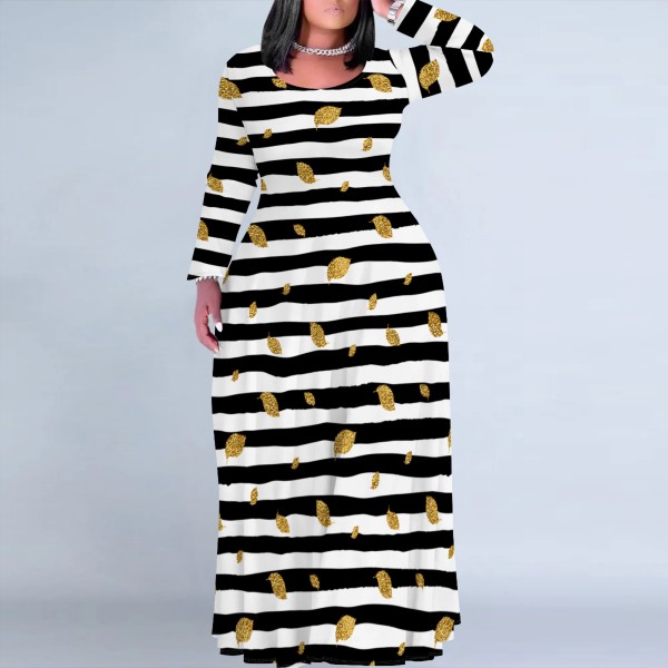 1 Piece Custom Casual Digital Printing Scoop Neck Plus Size Maxi Dresses