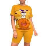 1 Piece Custom Casual Digital Printing Halloween Short Sleeve Short Set