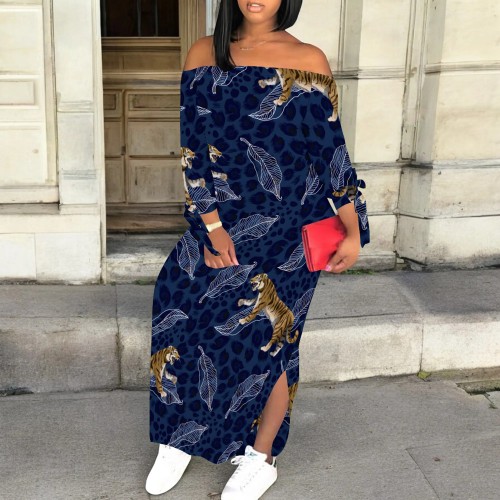 1 Piece Custom Casual Digital Printing Off Shoulder Slit Maxi Dresses
