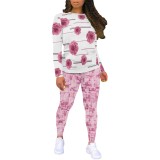1 Piece Custom Casual Digital Printing Floral Sweatshirt Sweatpants Sets