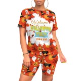 1 Piece Custom Casual Digital Printing Halloween Short Sleeve Short Set