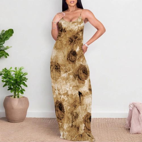 1 Piece Custom Casual Digital Printing Straps Maxi Dress