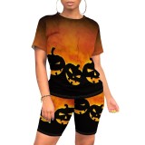 1 Piece Custom Casual Digital Printing Halloween Short Sleeve Short Set