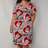 1 Piece Custom Casual Digital Printing V Neck Plus Size Midi Dresses