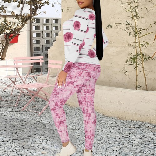 1 Piece Custom Casual Digital Printing Floral Sweatshirt Sweatpants Sets