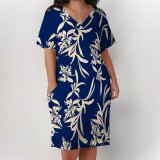 1 Piece Custom Casual Digital Printing V Neck Plus Size Midi Dresses