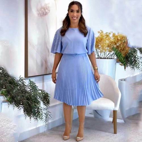 Light Blue Elegant Pleated Dress
