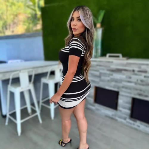 Fashion Striped Sweater 2 Piece Skirts Set