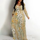 1 Piece Custom Casual Digital Printing Off Shoulder V Neck Maxi Dress