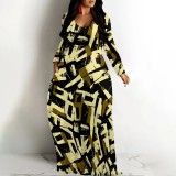 1 Piece Custom Casual Digital Printing Off Shoulder V Neck Maxi Dress