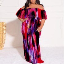 1 Piece Custom Casual Digital Printing Off Shoulder Plus Size Maxi Dress