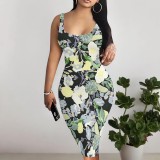 1 Piece Custom Casual Digital Printing Sleeveless U Neck Midi Dress