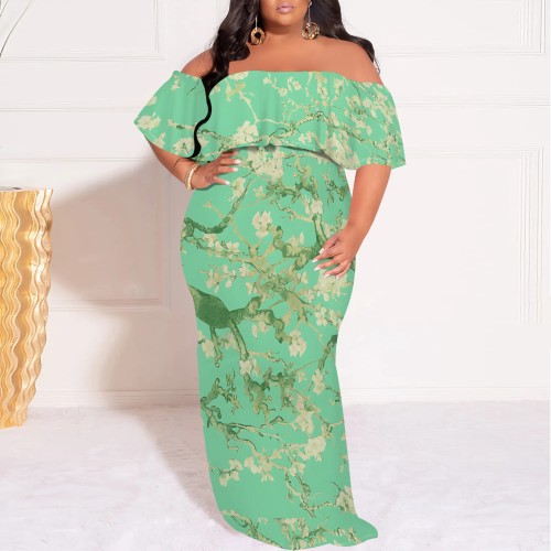 1 Piece Custom Casual Digital Printing Off Shoulder Plus Size Maxi Dress
