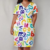 1 Piece Custom Casual Digital Printing V Neck Plus Size Midi Dress