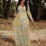 1 Piece Custom Casual Digital Printing Off Shoulder V Neck Maxi Dress