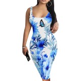 1 Piece Custom Casual Digital Printing Sleeveless U Neck Midi Dress