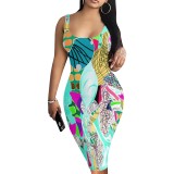 1 Piece Custom Casual Digital Printing Sleeveless U Neck Midi Dress