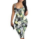1 Piece Custom Casual Digital Printing Sleeveless U Neck Midi Dress