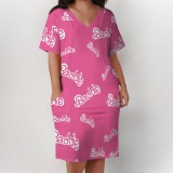 1 Piece Custom Casual Digital Printing V Neck Plus Size Midi Dress