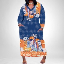 1 Piece Custom Casual Digital Printing V Neck Plus Size Maxi Dress