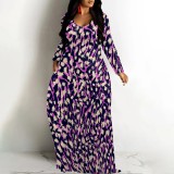 1 Piece Custom Casual Digital Printing Off Shoulder V Neck Maxi Dress
