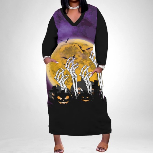 1 Piece Custom Casual Digital Printing V Neck Plus Size Maxi Dress