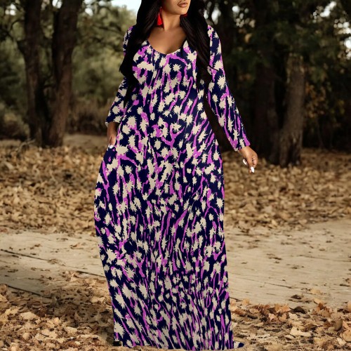 1 Piece Custom Casual Digital Printing Off Shoulder V Neck Maxi Dress