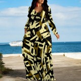 1 Piece Custom Casual Digital Printing Off Shoulder V Neck Maxi Dress