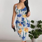 1 Piece Custom Casual Digital Printing Sleeveless U Neck Midi Dress