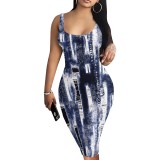1 Piece Custom Casual Digital Printing Sleeveless U Neck Midi Dress