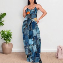 1 Piece Custom Casual Digital Printing Straps V Neck Maxi Dress
