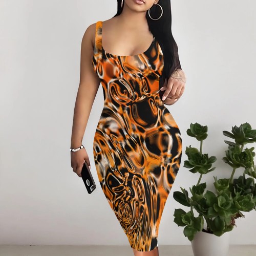 1 Piece Custom Casual Digital Printing Sleeveless U Neck Midi Dress