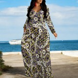 1 Piece Custom Casual Digital Printing V Neck Maxi Dress