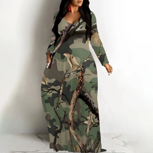 1 Piece Custom Casual Digital Printing V Neck Maxi Dress