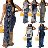 1 Piece Custom Casual Digital Printing Sleeveless Maxi Dress
